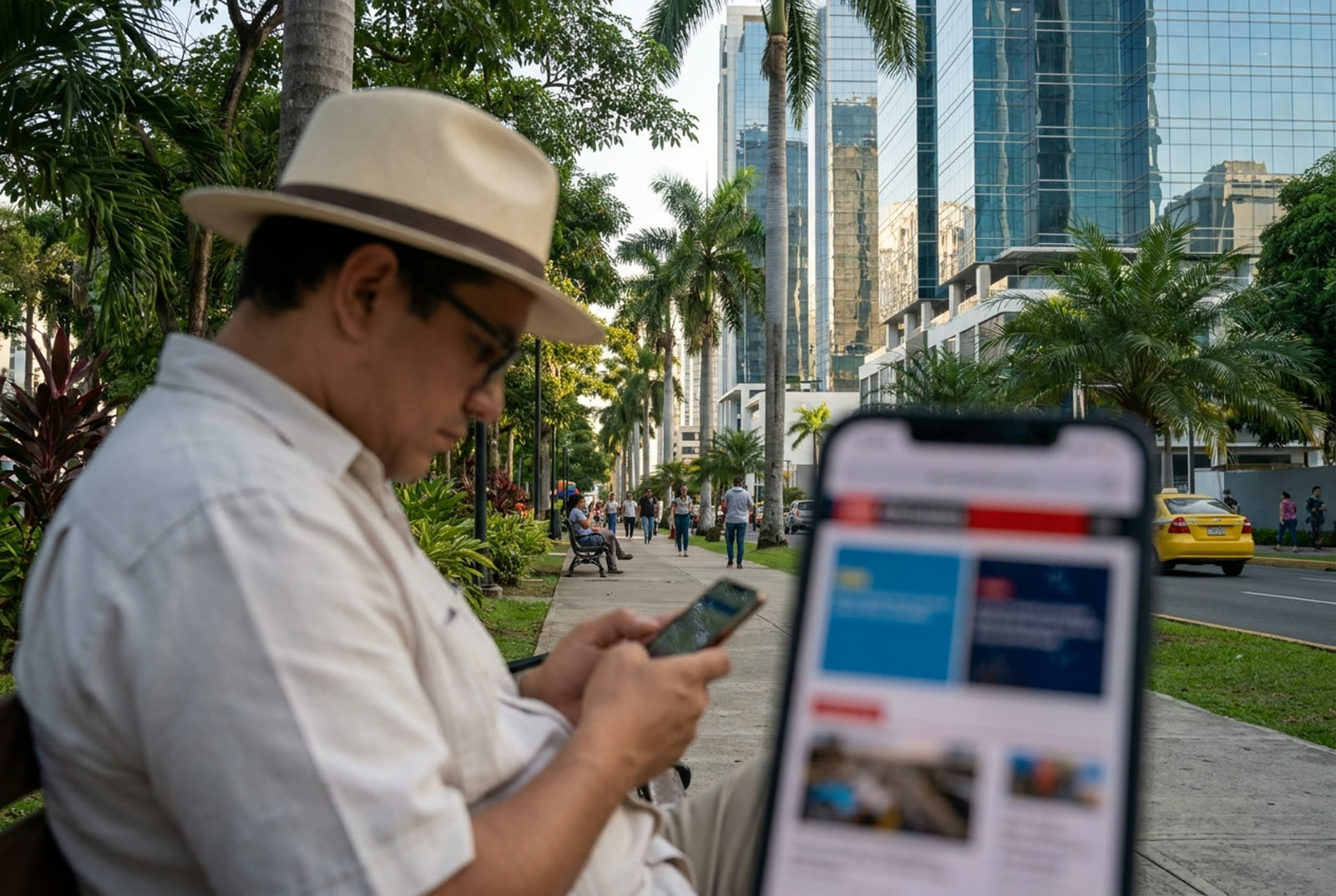 Persona navegando una página web en su celular en Panamá