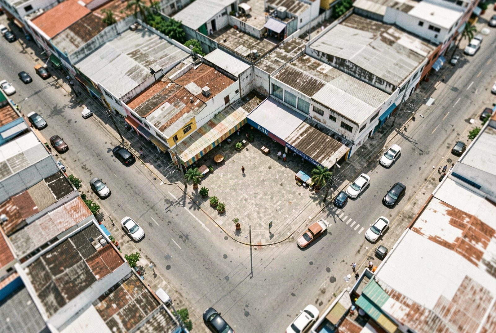 Mapa digital con marcadores de ubicación de negocios en una ciudad