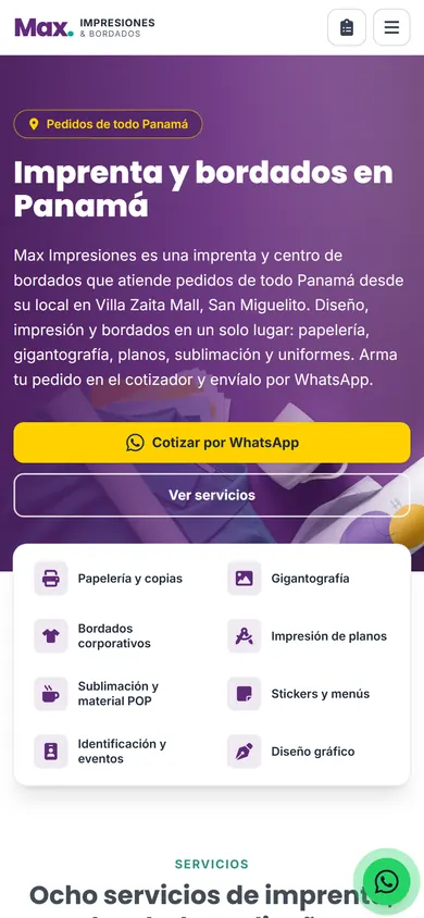 La web de Max Impresiones en un celular