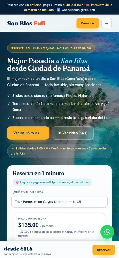 La web de San Blas Full en un celular