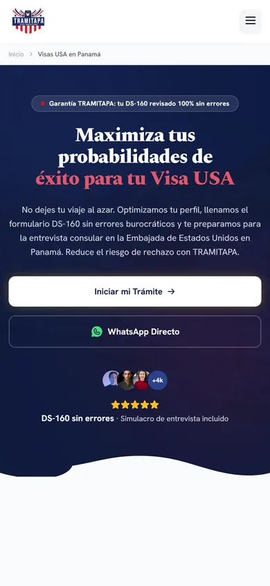 Web de TramitaPa en un celular, hecha por Elemento Web
