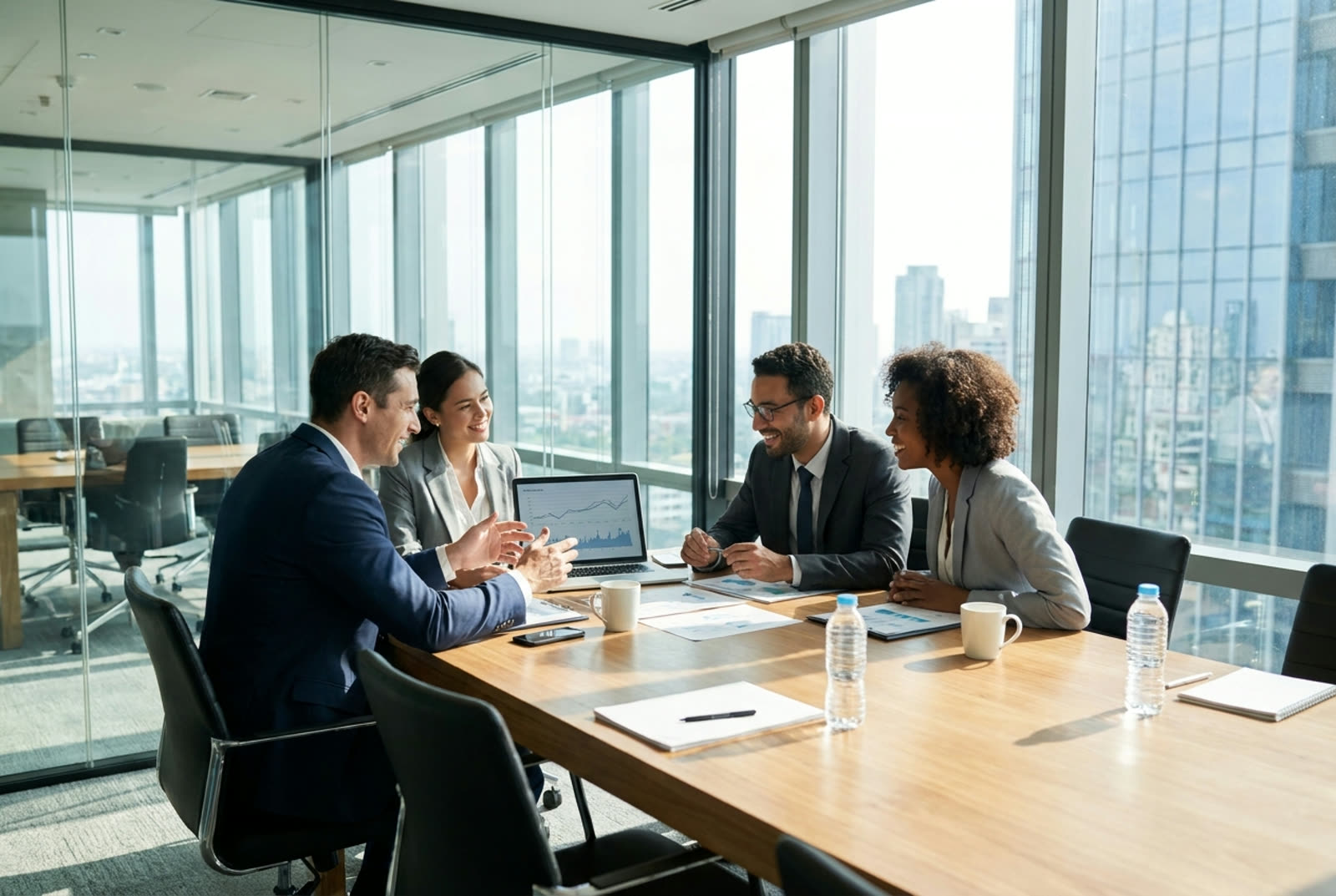 Reunión de consultoría profesional en una sala de trabajo moderna