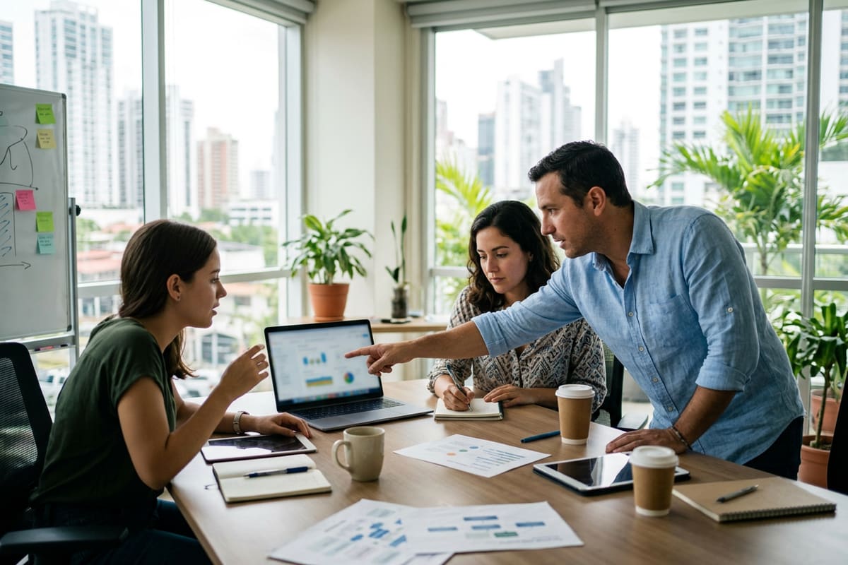 Un equipo de marketing revisa en una laptop la medición mensual de cómo aparece la empresa en las IA