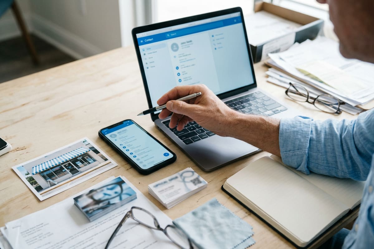 Dueña de una óptica compara tarjeta, celular y laptop para que su nombre, dirección y teléfono coincidan en todos lados