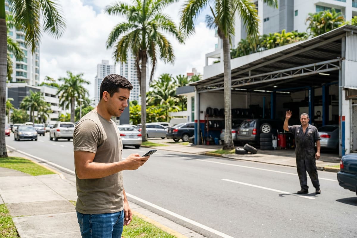 Joven busca en el mapa del celular un taller cercano y lo encuentra al cruzar la calle, así funciona la búsqueda local