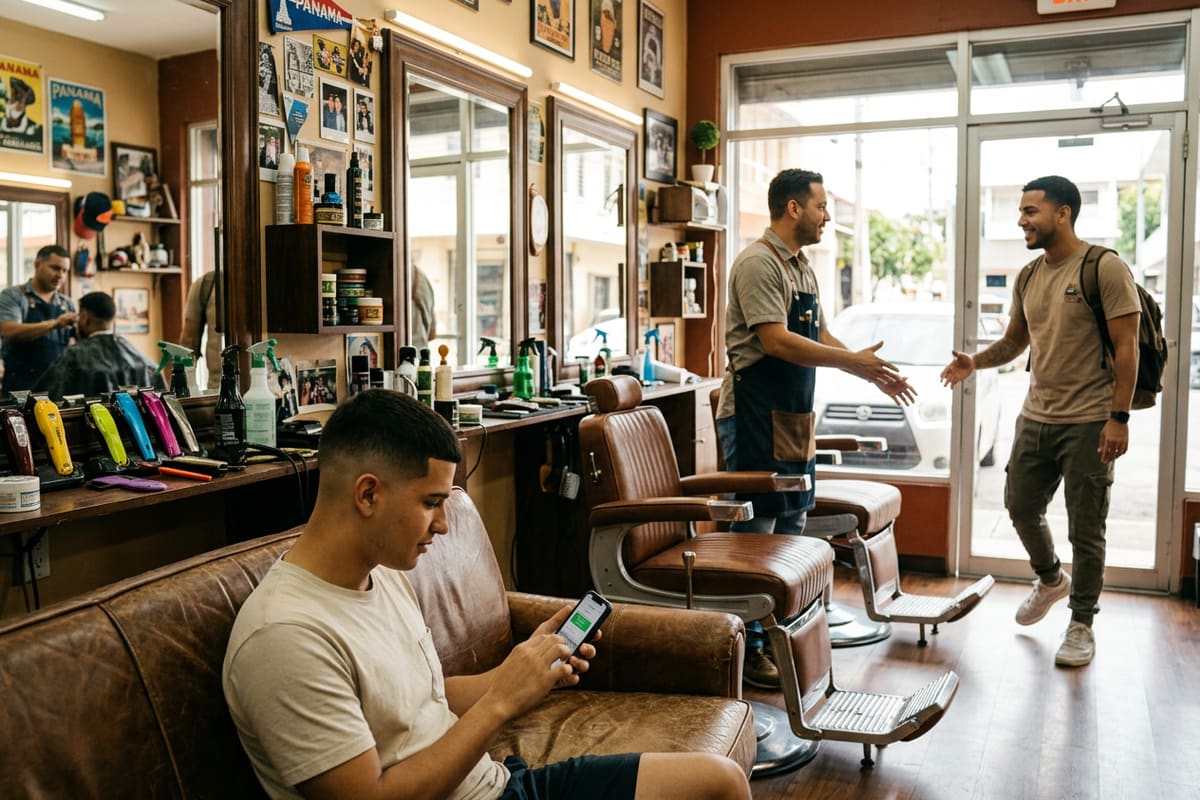 Barbero recibe a un cliente puntual mientras otro reserva con depósito, lo que de verdad corta las ausencias