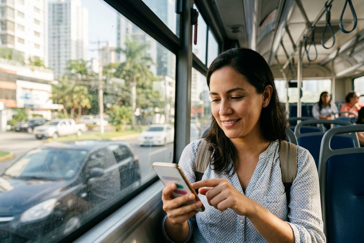 Pasajera de un bus toca un anuncio y llega a una página con un solo botón, una landing por oferta y por campaña