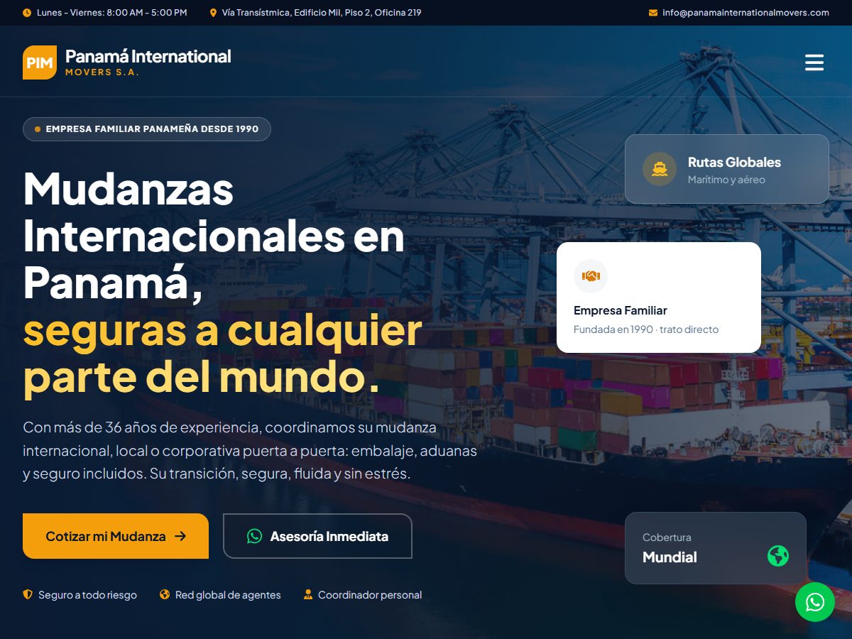 Sitio web de Panama International Movers