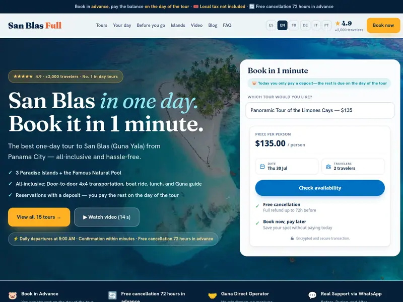 Web de San Blas Full, sanblasfull.com, hecha por Elemento Web